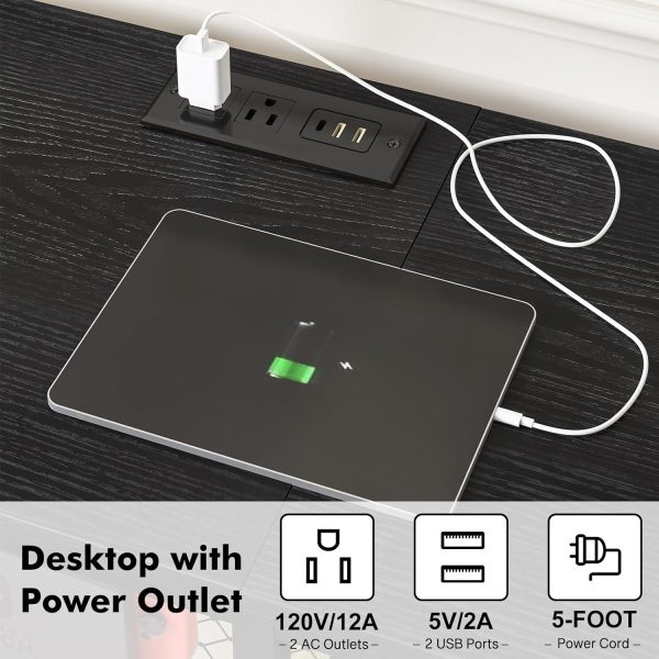 YGEOMER TV Stand with Power Outlet Black-3