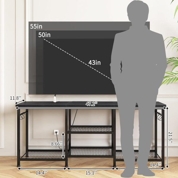 YGEOMER TV Stand with Power Outlet Black-1