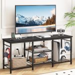 YGEOMER TV Stand with Power Outlet Black-0