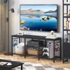 YGEOMER TV Stand with Power Outlet Black-5