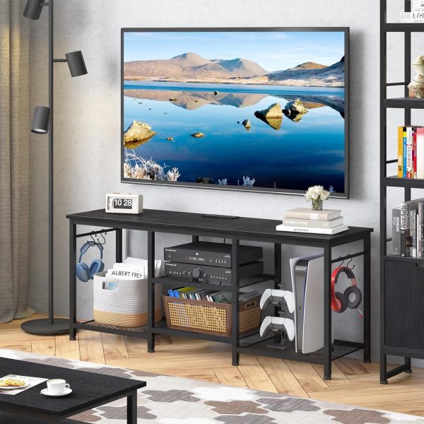 YGEOMER TV Stand with Power Outlet Black-5