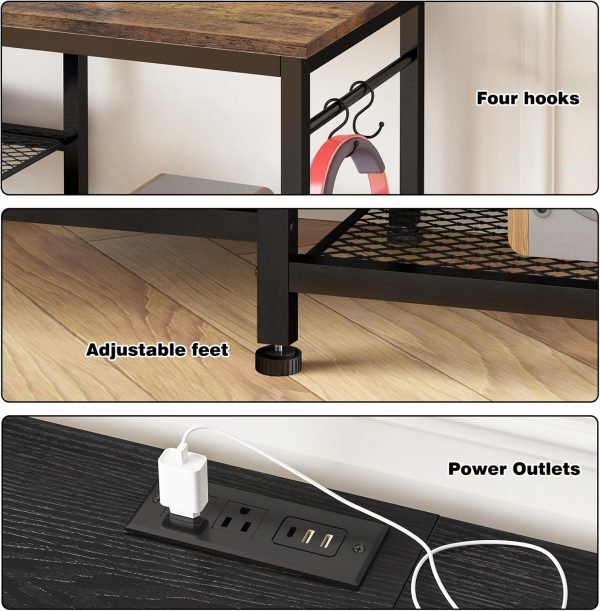 YGEOMER TV Stand with Power Outlet Black-2