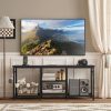 YGEOMER TV Stand with Power Outlet Black-4